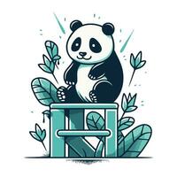 linda panda sentado en un de madera silla. vector ilustración.