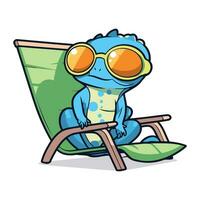 Cute frog cartoon sitting on a deck chair. Vector illustration.