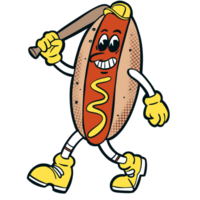 retrò hot dog cartone animato personaggio portafortuna png