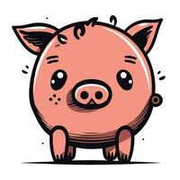 Cute pig cartoon vector illustration. Cute piggy icon.