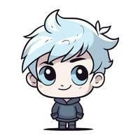 Cute boy with blue hair and blue eyes. Vector illustration.