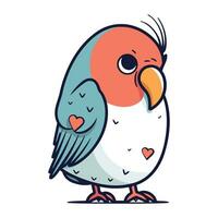 Vector illustration of cute cartoon parrot isolated on white background. Flat line art design.