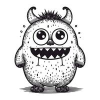 Angry cartoon monster. Vector illustration in black and white colors.