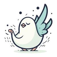 Vector illustration of a white bird with wings. Cute cartoon character.