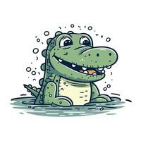 Cute cartoon crocodile. Vector illustration isolated on white background.