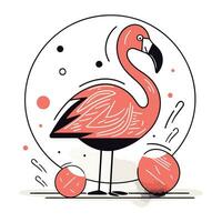 Flamingo and balls. Vector illustration in doodle style.