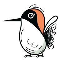 Cute cartoon black and white woodpecker. Vector illustration.