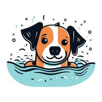 Cute dog swimming in the sea. Vector illustration in cartoon style.