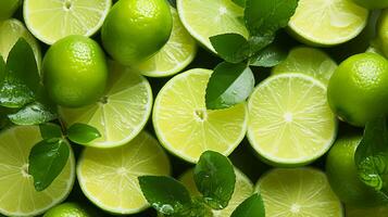 Fresh lime slice background on white background. Ai generated. photo