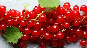 Top view of fresh redcurrant slice background on white background. Ai generated. photo