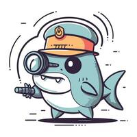 Illustration of a cute cartoon killer whale in a police hat with a camera. vector