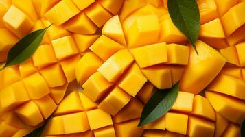 Fresh mango slice background on white background. Ai generated. photo