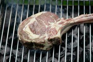 Tomahawk steak with herbs and spices photo