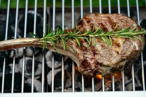 Tomahawk steak with herbs and spices photo