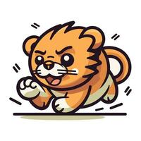 Cute cartoon tiger running. Vector illustration isolated on white background.