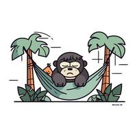 Vector illustration of a monkey in a hammock with palm trees.