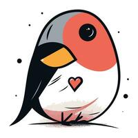 Cute little bird with heart. Vector illustration in cartoon style.