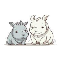 Rhinoceros and rhinoceros. Vector illustration.