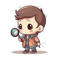 Boy looking through a magnifying glass. Vector cartoon character illustration.