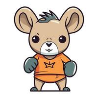 Cute cartoon mouse in orange t shirt. Vector illustration.