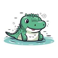 Cute crocodile in water. Vector illustration. Cartoon style.