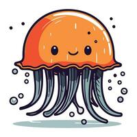 Cartoon orange jellyfish. Vector illustration isolated on white background.