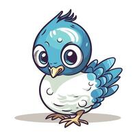 Cute cartoon blue bird isolated on white background. Vector illustration.