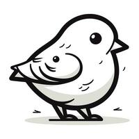 Funny little bird. Vector illustration. Black and white cartoon.