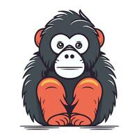 Chimpanzee monkey sitting on the floor. Vector illustration.