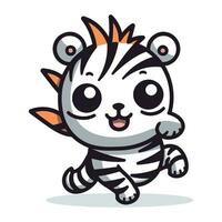 Zebra running cartoon character vector illustration. Cute kawaii animal.