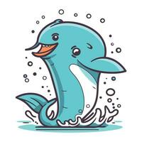 Cute cartoon dolphin. Vector illustration isolated on a white background.