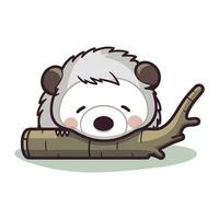 Cute hedgehog sleeping on a branch. Vector cartoon illustration.