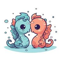 Cute couple of seahorses. Vector illustration in cartoon style.