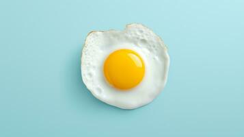 Tasty sunny side up fried egg isolated on a blue background, top view. Ai Generative photo