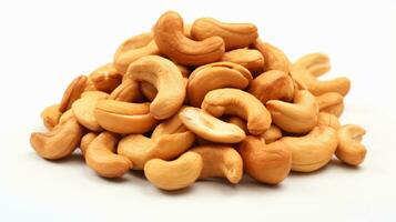 Close up Pile of Roasted cashew nuts isolated on white background. Ai Generative photo