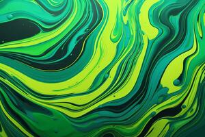 AI Generated Marble art painting green abstract liquid paint pattern. Marbling wallpaper design with natural luxury style swirls. photo