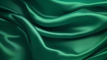 AI Generated Close-up texture of royal green silk satin can use as abstract background with copy space. Beautiful soft wavy folds on shiny fabric. photo