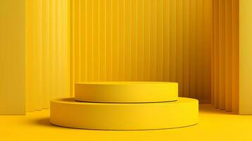 AI Generated rendering podium, colorful bright yellow background. Abstract background with minimalist style for product brand presentation. photo