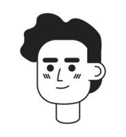 medio oriental joven chico negro y blanco 2d vector avatar ilustración. masculino Arábica sonriente contorno dibujos animados personaje cara aislado. Rizado pelo adulto hombre simpático plano usuario perfil imagen, retrato