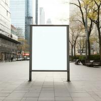 Blank white banner for advertisement on sidewalk in city AI Generative photo