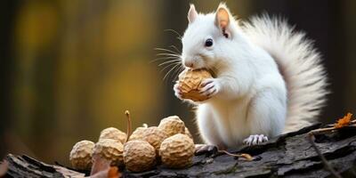 A cute squirrel sitting eating walnut kernels, AI Generative photo