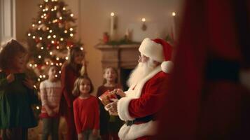 A heartwarming Christmas scene with Santa Claus in his iconic red suit, AI Generative photo