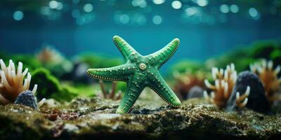 un hermosa estrella de mar alrededor muy hermosa coral arrecife ai generativo foto