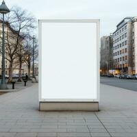 Blank white banner for advertisement on sidewalk in city AI Generative photo