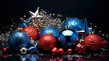 lujo Navidad antecedentes. Navidad antecedentes con Navidad pelotas con bokeh efecto. ai generado. foto