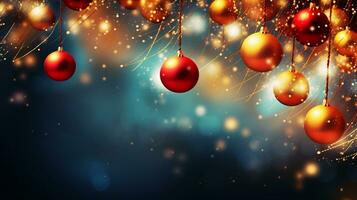 lujo Navidad antecedentes. Navidad antecedentes con Navidad pelotas con bokeh efecto. ai generado. foto