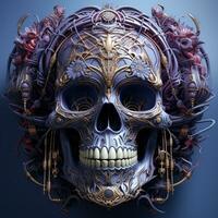 a digital illustration of a skull image with a robotic texture, AI Generative photo