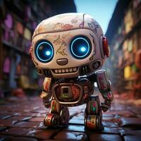 Pixar of a cute skeleton skull image with a robotic texture, AI Generative photo