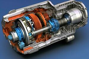 parte de transmisión caja de cambios. mecanismo con ruedas dentadas generativo ai foto