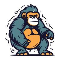 Gorilla mascot. Vector illustration of a gorilla with a ball.